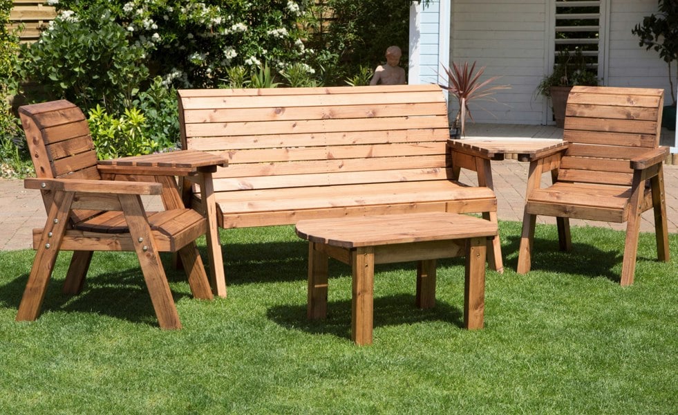 Samuel Alexander Hand Made 5 Seater Chunky Rustic Wooden Garden Furniture Multi Set