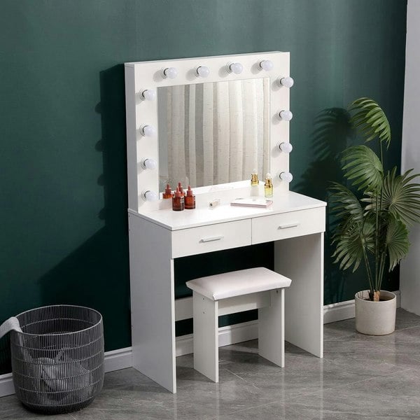 80cm W New Hollywood Dressing Table Set with Large Lighted Mirror Dressing Tables Living and Home