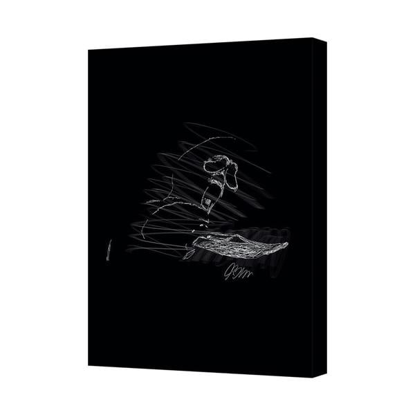 Benjamin Tate Design Abstract White Sketch On Black Canvas Modern Wall Art 6081