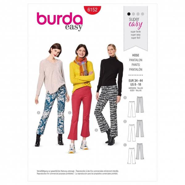 Burda Sewing Pattern 6152 Trousers For Women, 34 to 44 - Easy
