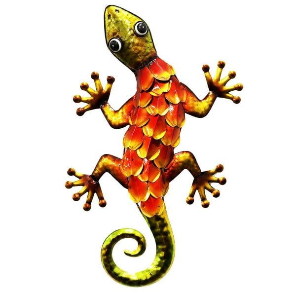 EDH Door Hardware Metallic Orange Gecko Wall Art – 39 x 18 x 3.2 CM | Hand-Painted Metal Lizard