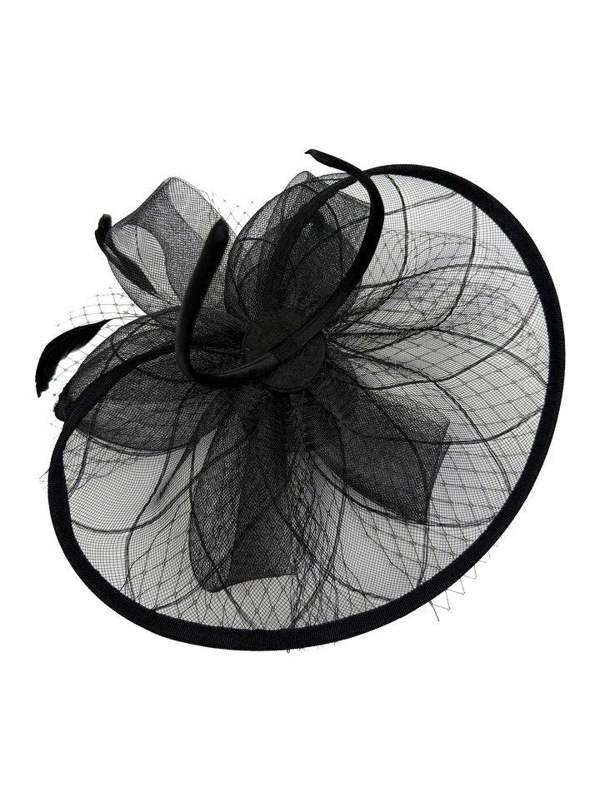 Floral Bow Mesh Detailing Fascinator in Black - svnx