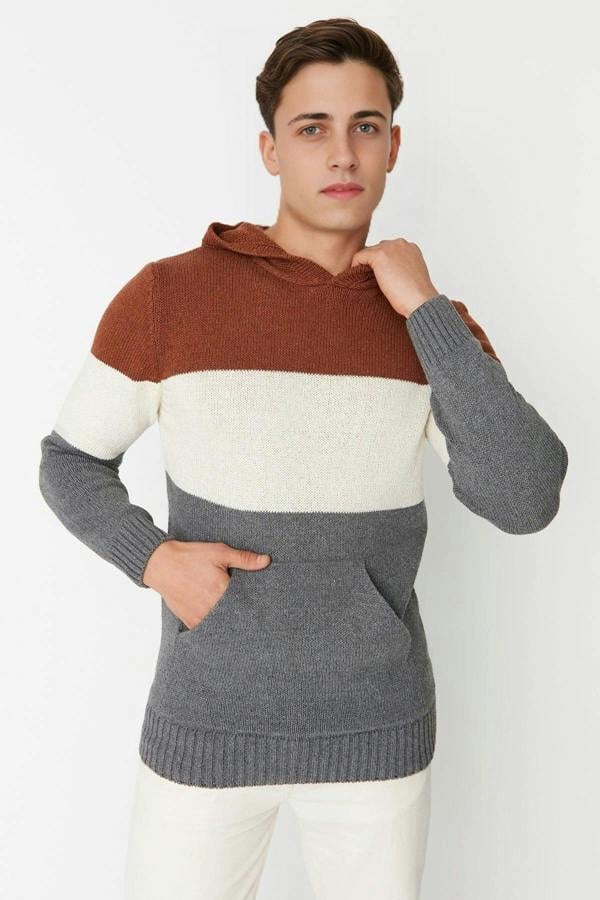 WOVCOR Color Block Knit Men's Sweater with Hood