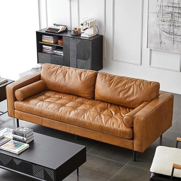 Fuller Brown Three Seater Corner Sofa, Real Leather-Two Seater Sofa-Rit Concept-Rit Concept
