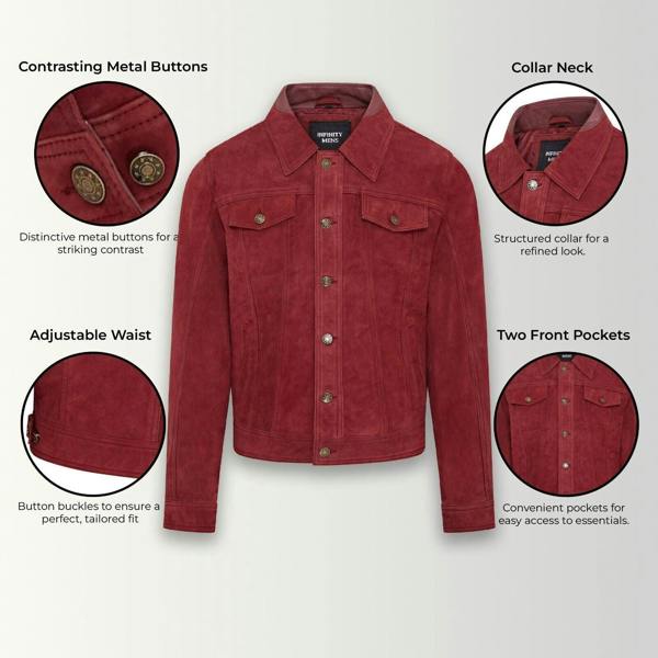 Infinity Leather Mens Trucker Goat Suede Western Leather Jeans Jacket - Yangon