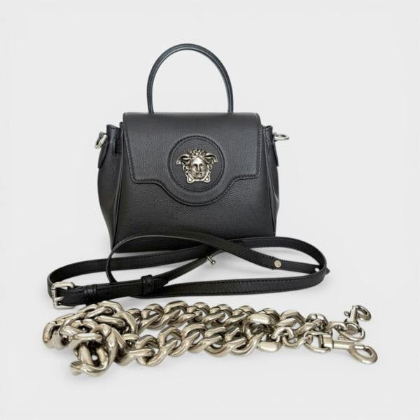 Versace Medusa Leather Top Handle Bag Black