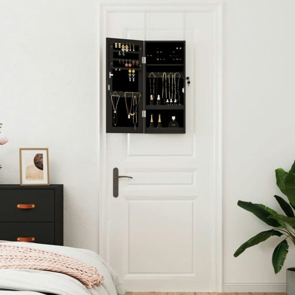 Berkfield Mirror Jewellery Cabinet Wall Mounted Black 30x8.5x67 cm