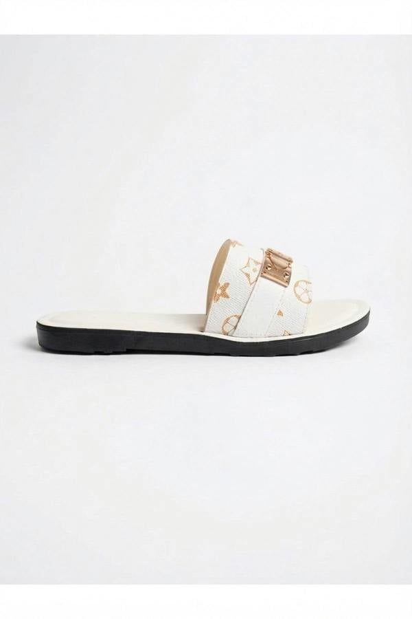 Amber Patterned Slider Sandals - White_wb