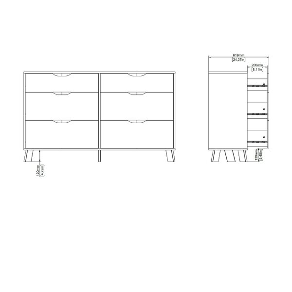 Wyld Haus Lira Jackson Hickory Oak Wood and White 6 Drawers Double Dresser