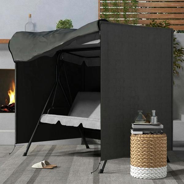 Dark grey three-seater swing chair cover with side panel and top canopy