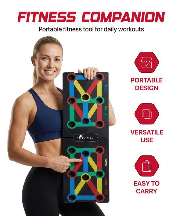  ROMIX push-up board uses colour-coded positions to target your chest, triceps, shoulders