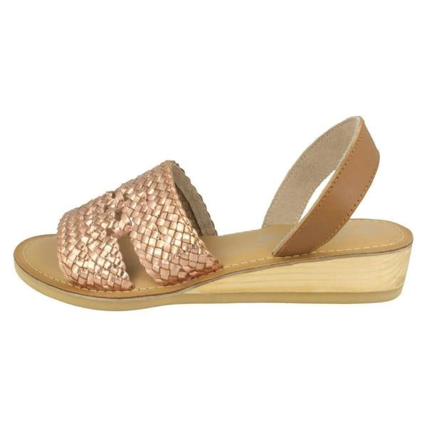 Leather Collection Ladies Leather Collection Low Wedge Weave Slingback Mules