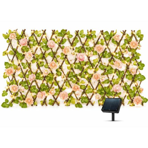 Gardenwize Solar Garden Trellis – Pink Flower Trellis with LED Lights