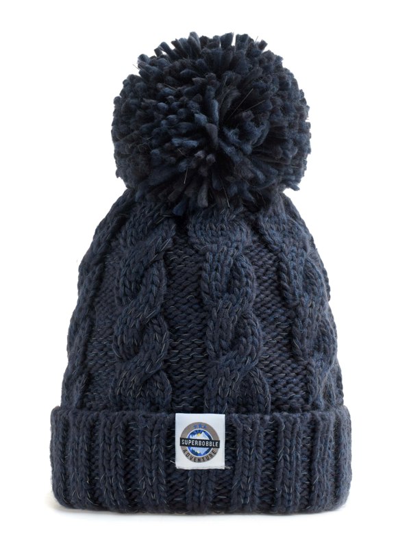 SuperBobble Cable Knit Beanie Bobble Hat - Deep Navy