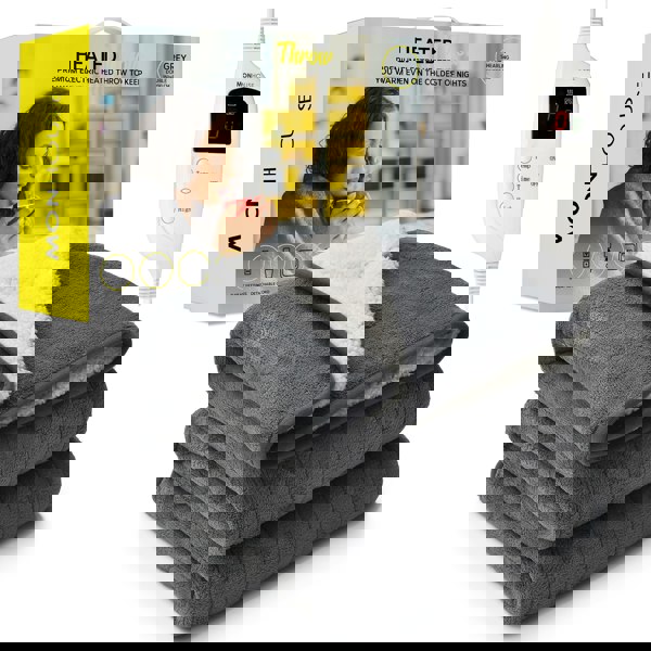 MONHOUSE Heated Electric Throw 9H Timer 9 Heat Setting Shearling Fleece Blanket