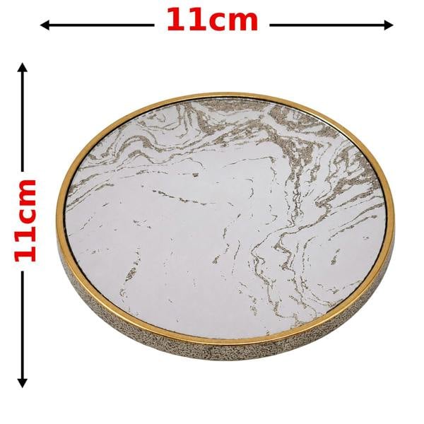 Maison des Cadeaux Set of 4 Modern Faux Marble Round Drink Coaster Set with Gold Trim & Holder