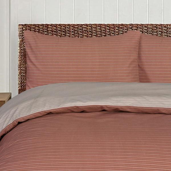 Smart Living Luxury Super Soft Reversible Pinstripe Duvet Cover Set- Rust