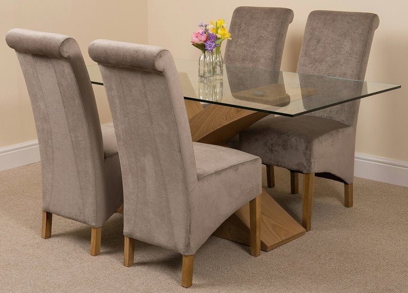 That's Furniture Valencia Oak Small Glass Dining Table & Montana Fabric Chairs