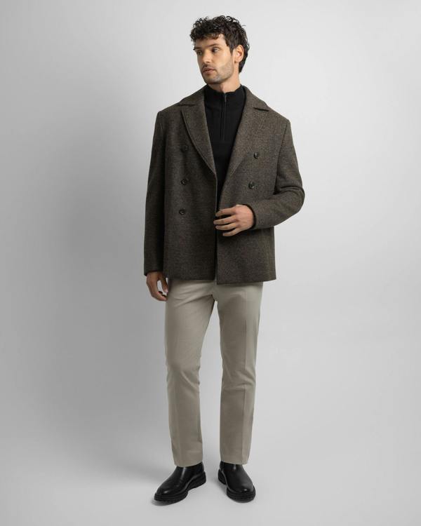 Steel & Jelly Albany - Brown Wool Mix Double-Breasted Peacoat