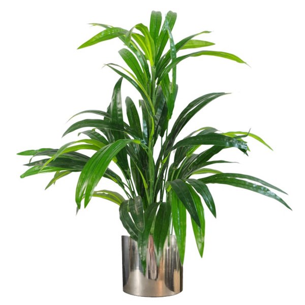 Leaf 65cm Artificial Realistic Bamboo Shrub Plant with Silver Metal Planter