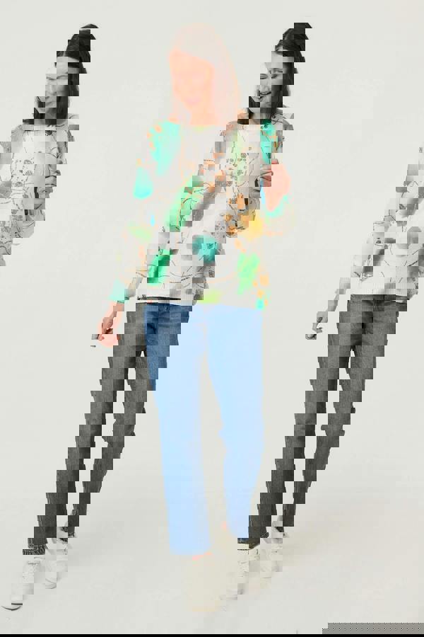 Green | Printed Textured Mesh Long Sleeve Top