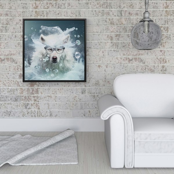 Warren Reed White Wolf Splash Art Framed Canvas