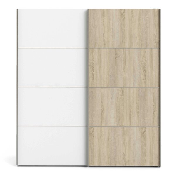 Wyld Haus Bordeaux Wide White and Natural Oak Double Sliding Door Wardrobe 5 Shelves 180cm