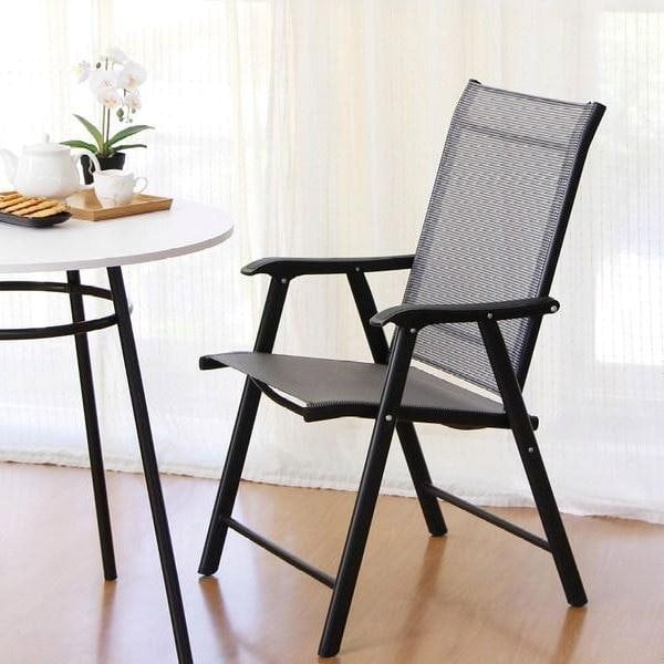 Garden Rectangular Ripple Glass Table with/without Folding Chairs Garden Dining Sets Living and Home Only 6Pcs Black Chairs