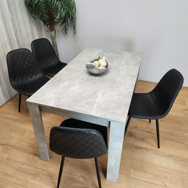 Kosy Koala Dining Table and 4 Chairs Stone Grey Effect Wood Table 4 Black Leather Chairs Dining Room