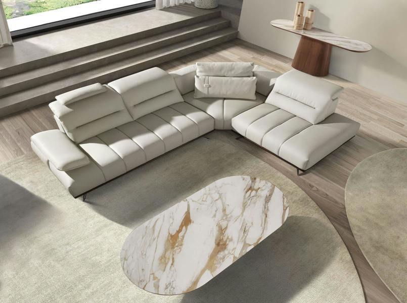 Angel Cerdá Porcelain marble and walnut oval half round coffee table 2160