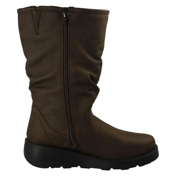 Spot On Ladies Spot On Fur Lined Zip Up Wide Fit Wedge Heel Mid Calf Boots F4466