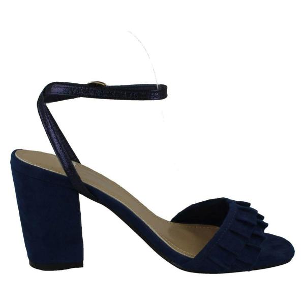 Spot On Ladies Spot On Open Toe Block Heel Sandals With Ruffle Front
