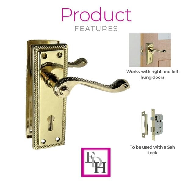 EDH Door Hardware Georgian Style Scroll Brass Finish Door Handles – Internal Door Handles