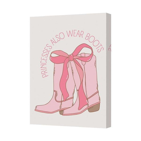 Benjamin Tate Design Princess Boots Canvas Wall Art Pink Boots With Ribbon Illustration