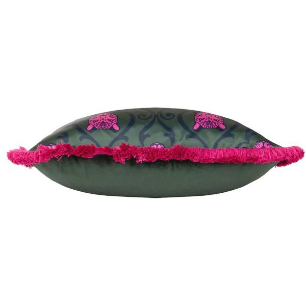 Paoletti Lupita Fringed Cheetah Cushion Cover - Emerald/Pink - 