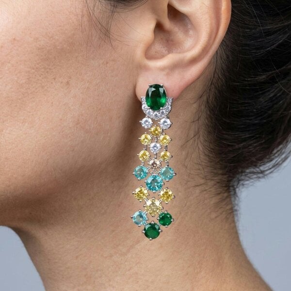 Uchi & Soto Hanabi Green and Yellow Stone Drop Earrings