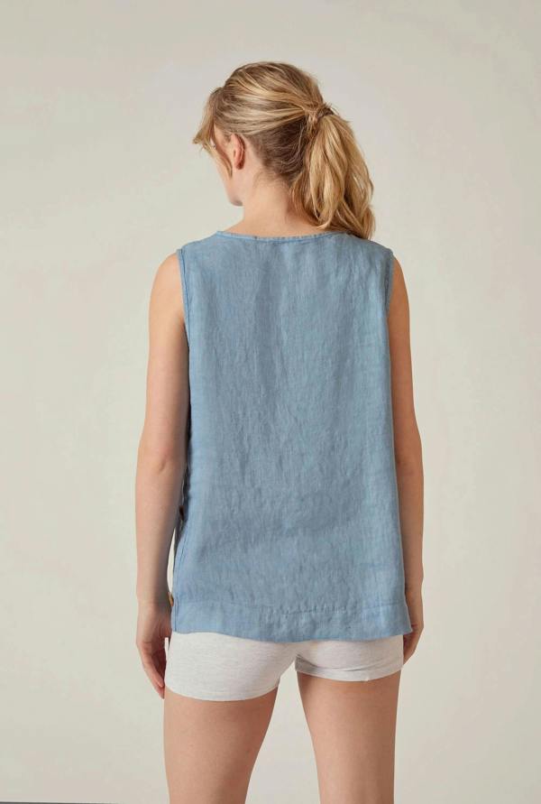 James Lakeland Denim Blue Linen Sleeveless Top