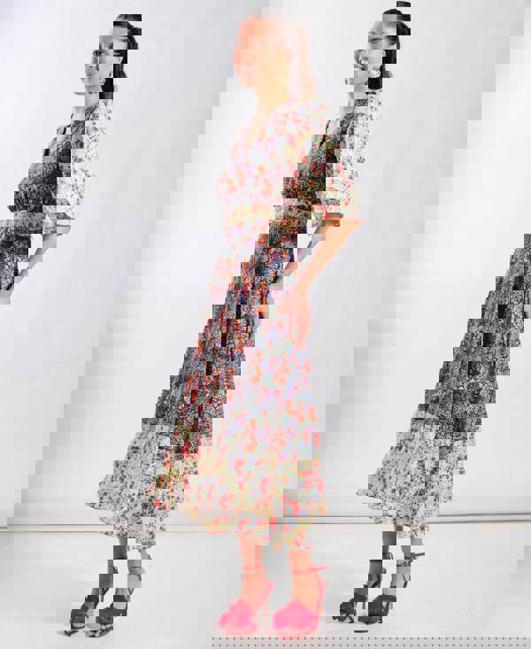 Floral Midi Dress Contrast Design