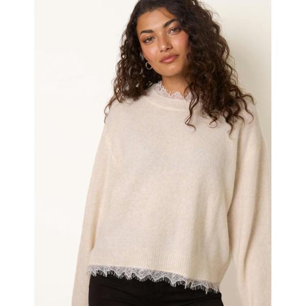 Blue Vanilla Round Neck Lace Trim Jumper