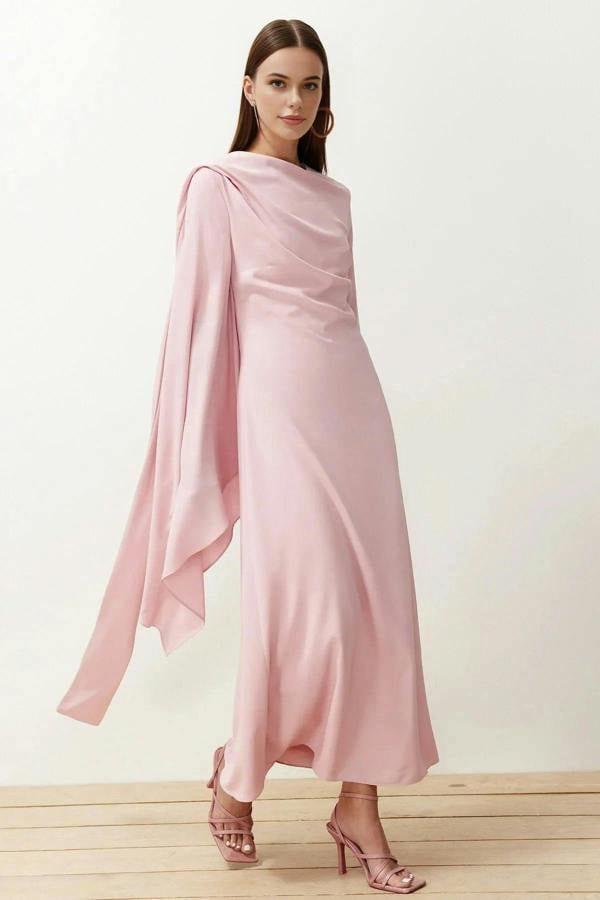 WOVCOR Draped Long Sleeve Maxi Dress with Asymmetric Detail