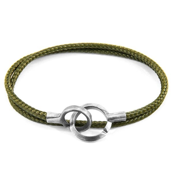 Anchor & Crew Khaki Green Montrose Silver and Rope Bracelet