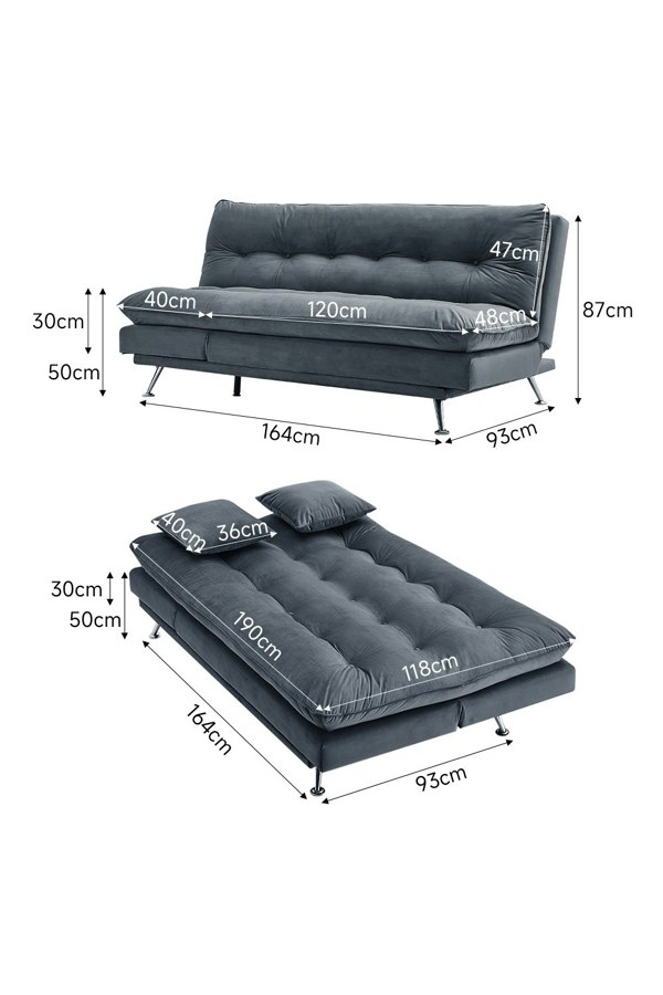 Living and Home Grey Button Tufted Flannel Upholstered Sofa Bed, Two Conversion Methods
