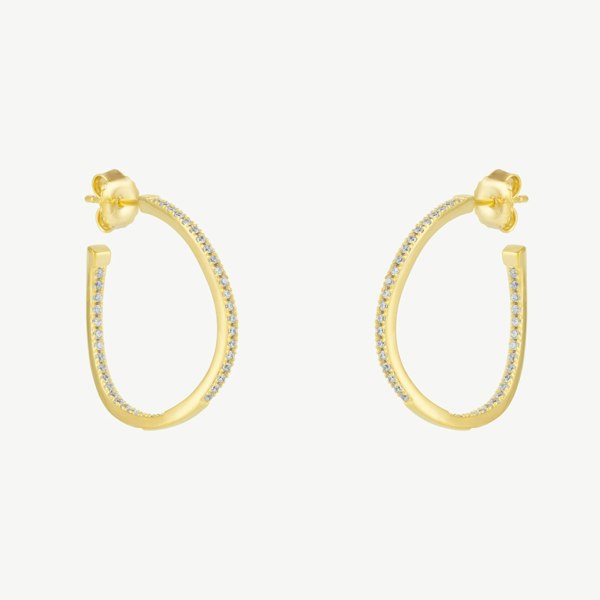 Spero London Sterling Silver Large Wavy Stud Hoop Earring With Interior Gemstones