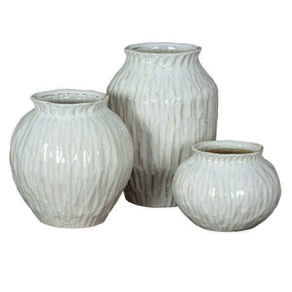 Wyld Haus Windmere White Squat Textured Ceramic Vase