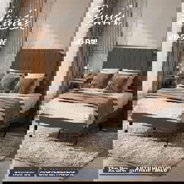 Levede Double Bed Frame with Adjustable Headboard Velvet Upholstered Dark Grey