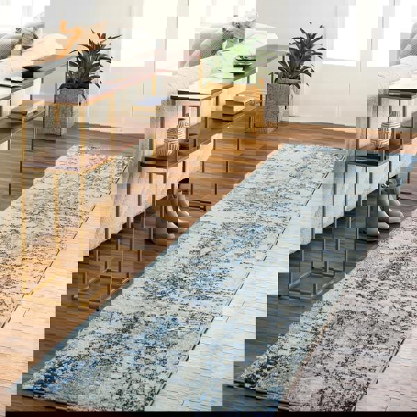 Livabliss Sunderland-Abstract Blue Grey Modern Marble Rug