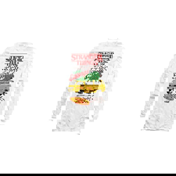 Stranger Things Unisex Adult Seasons Eatings Pizza Van T-Shirt - White