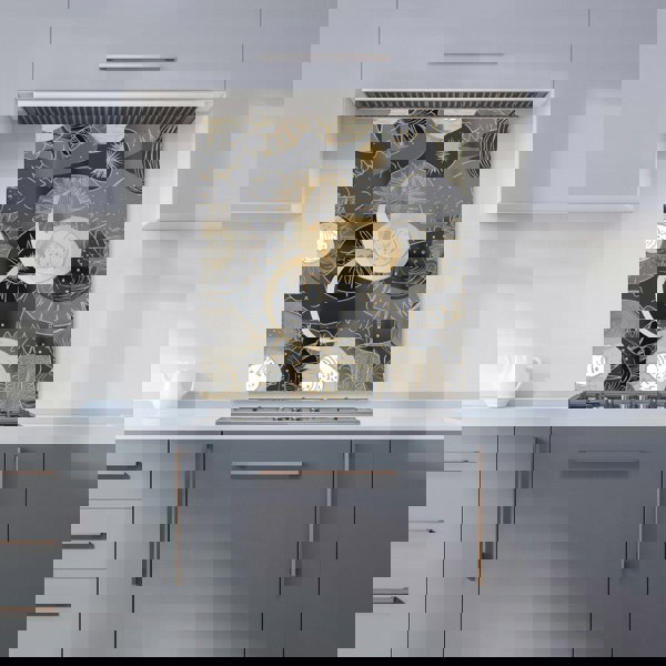 Warren Reed - Designer Abstract Silver Gold Sun and Moon Kitchen Splashback