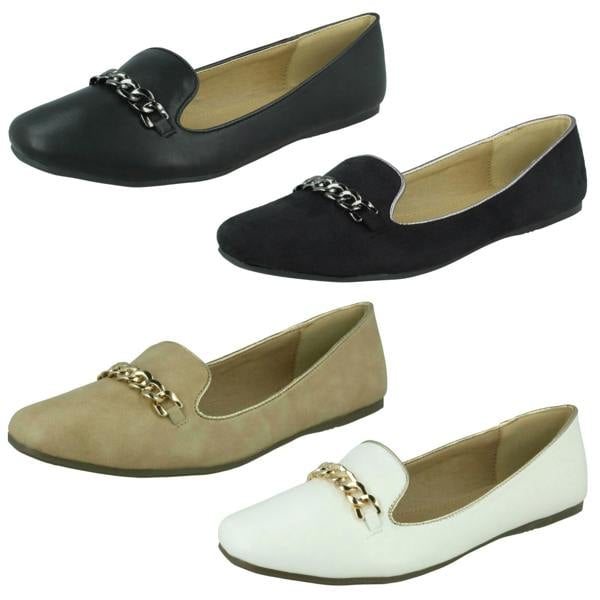 Spot On Ladies Spot On Chain Trim Flat Ballerina Shoes F80015