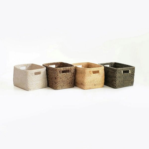 Colourful rattan storage baskets in 4 colours - Coastal Villa Homeware